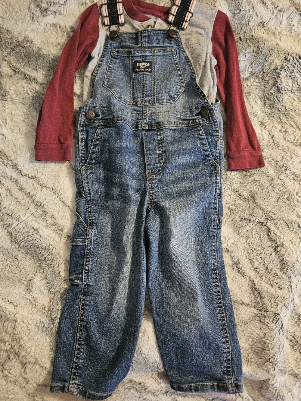 Oshkosh Blue Denim Overalls with Red Strap Accents